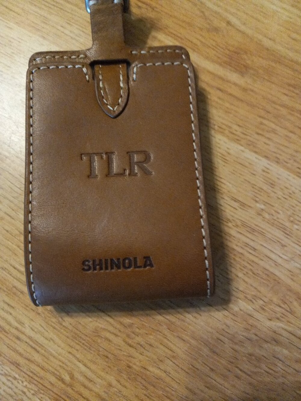 Shinola Brown leather luggage id TAG